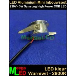LED 230V mini inbouwspot spot COB 3watt M2 - Warmwit NDB