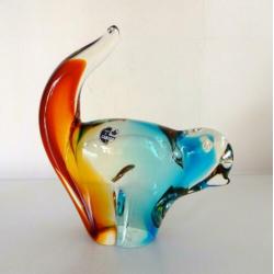 Glazen kat helder oranjegeel turquoise Canada 6453-g