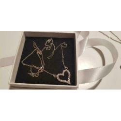 Zilveren ketting met hart en strass - nieuw