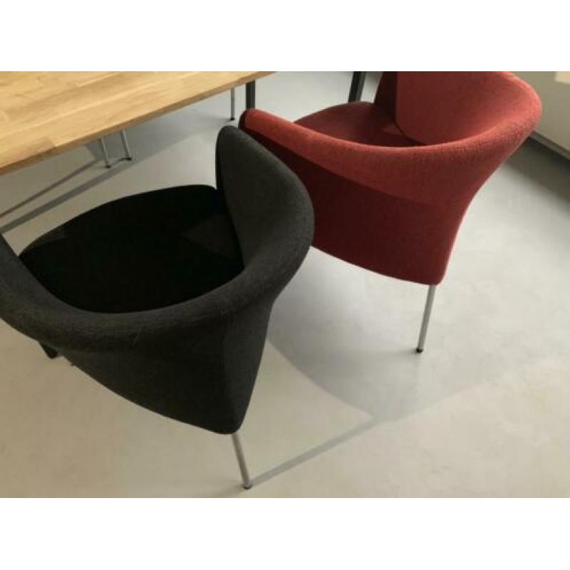 4 Castelijn eetkamerstoelen rood zwart wol stof design stoel