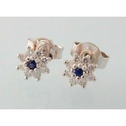 18 karaat Wit Gouden Oorbellen met 16 Diamanten en Saffier