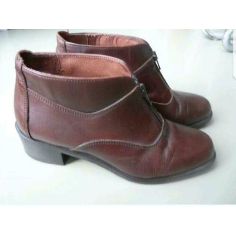 Vintage bruine leren schoenen laarsjes 38 de bijnkorf