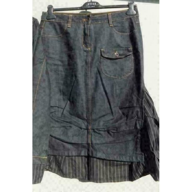 GEISHA spijker/zwart krijtstreep stel jack+rok mt L