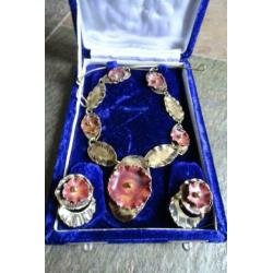 KETTING MET OORBELLEN CLIPS 2 kleuren koper in fluwelen doos