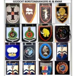 GEZOCHT Borstzakhangers / Borsthangers / BZH / Emblemen
