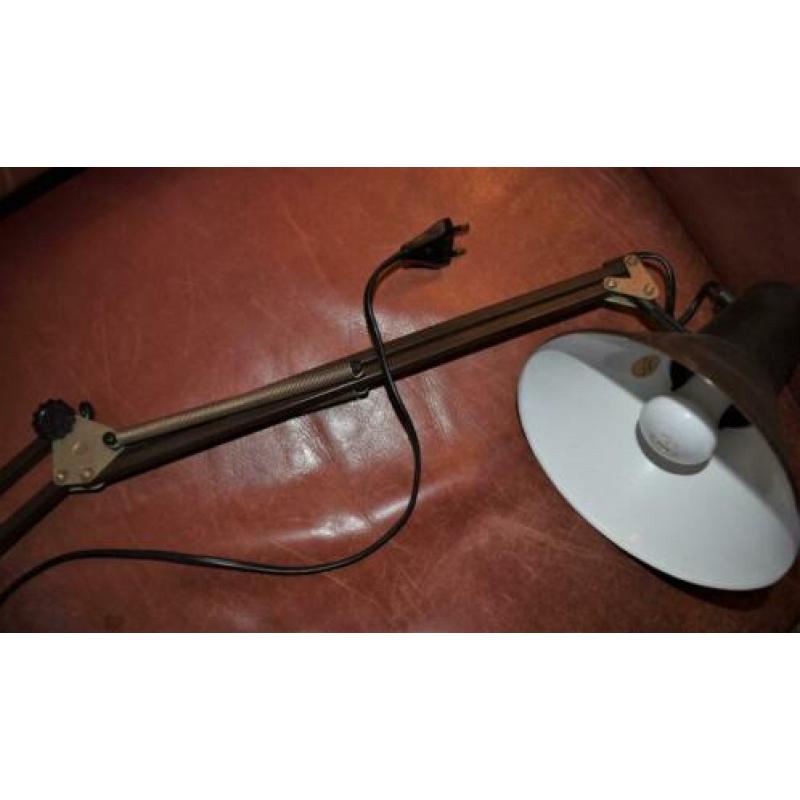 vintage bureau lamp, bruin met veren