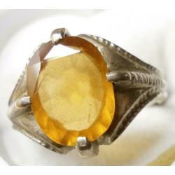 %100 Natuurlijk Geel Granaat zeldzaam ring in klauw design**