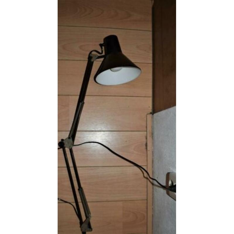 vintage bureau lamp, bruin met veren
