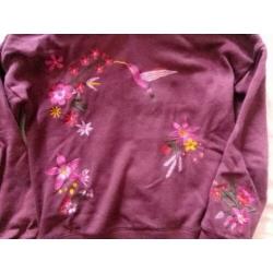 134/140 Trui met geborduurde kolibri en bloemen ed Super moo