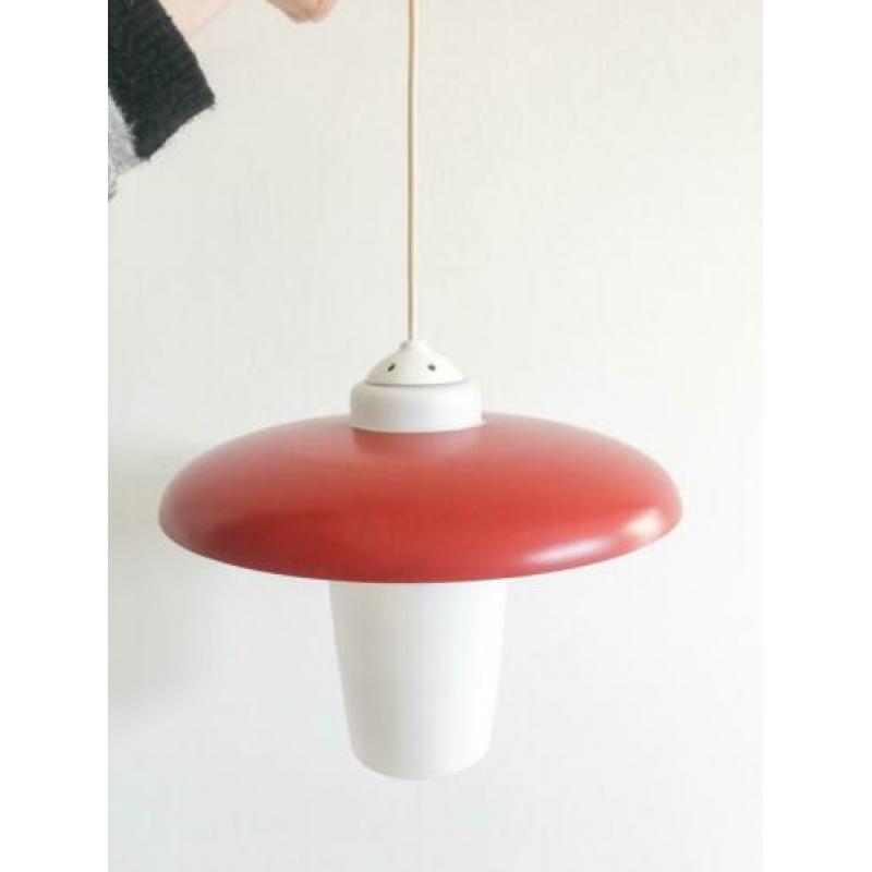 Mid-Century opaline glas en metalen Pendant hanglamp