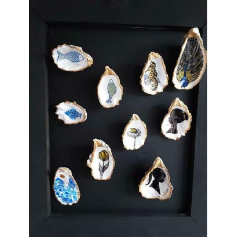 Handbeschilderde oester 'boom blauw'