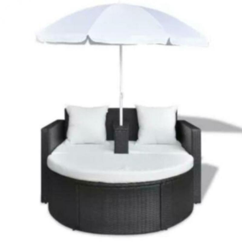 Loungebed met parasol en kussens