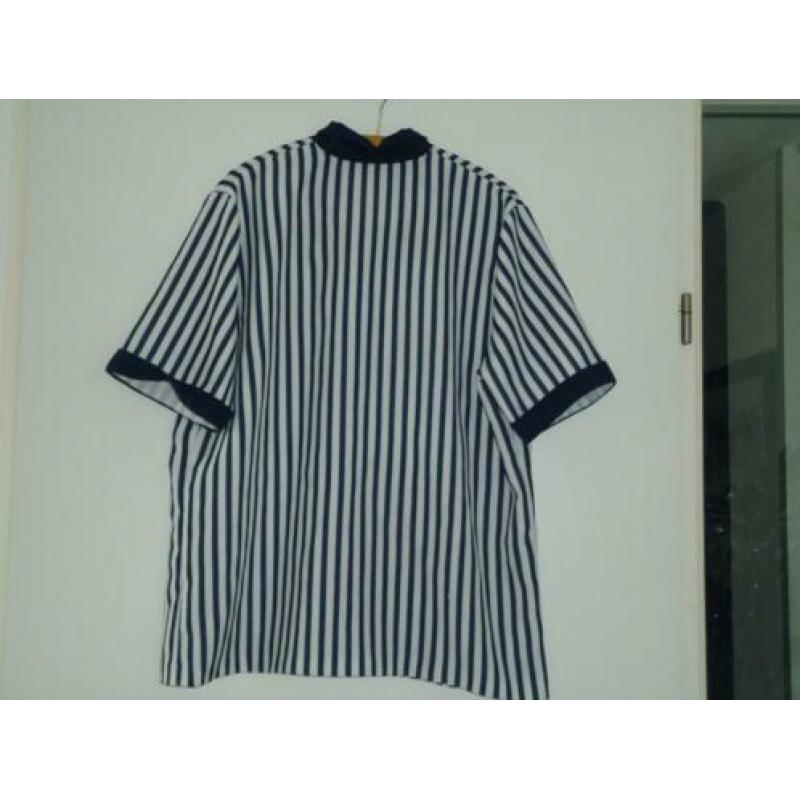 blouse mt 46/48 blauw/wit gestreept