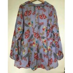 Ulla Popken. Mt XXL 50 52. Blouse. Blauw groen roze wit