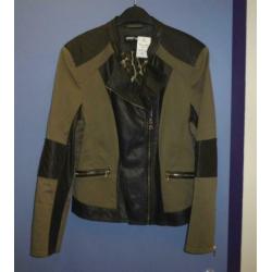 Gerry Weber blazer kakigroen katoen + zw. pu leer 42 32335