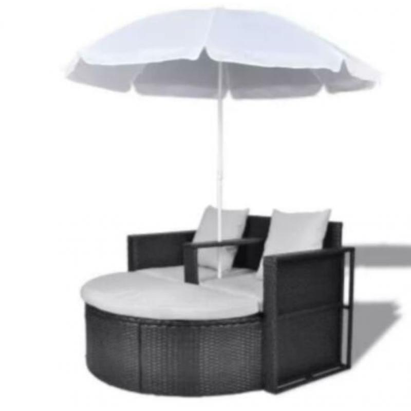 Loungebed met parasol en kussens