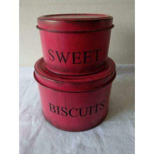 2 Rode opbergblikken Metaal Biscuits en Sweets