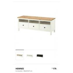 Tv meubel wit met houten boven laag, ikea, Hemnes