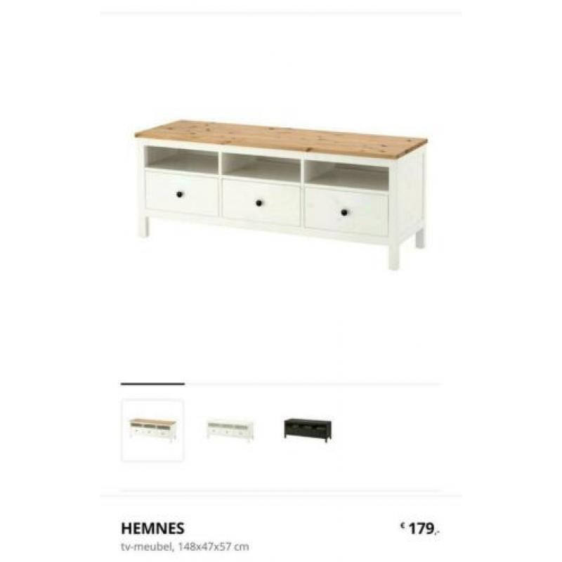 Tv meubel wit met houten boven laag, ikea, Hemnes