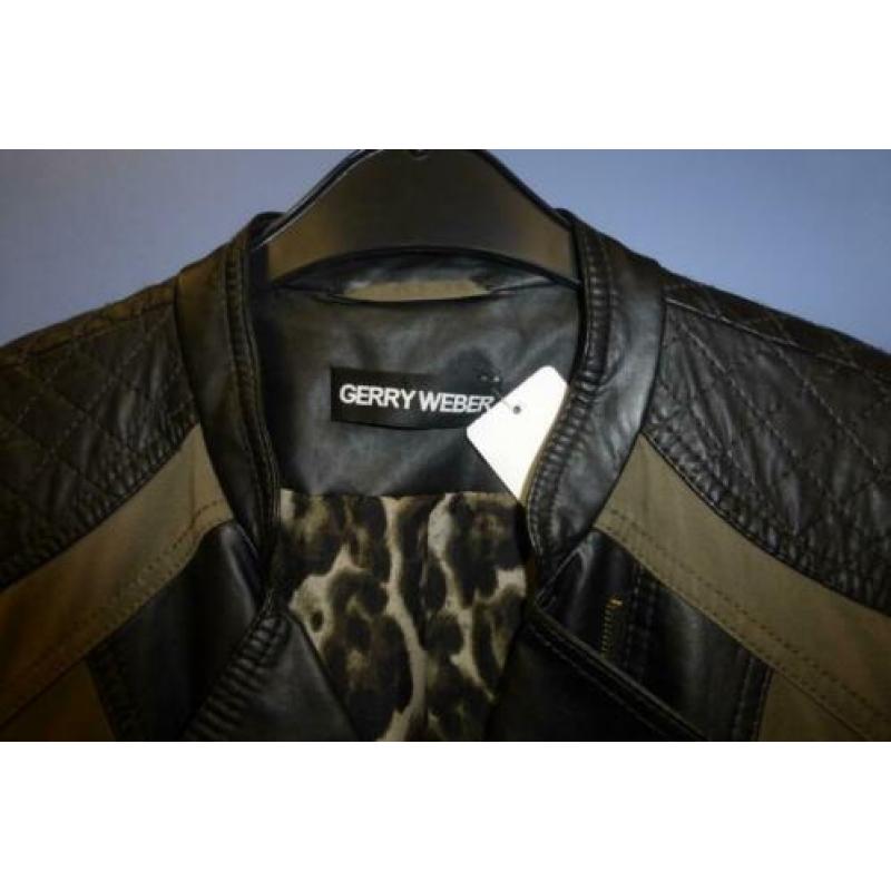 Gerry Weber blazer kakigroen katoen + zw. pu leer 42 32335