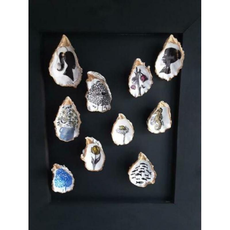 Handbeschilderde oester 'boom blauw'