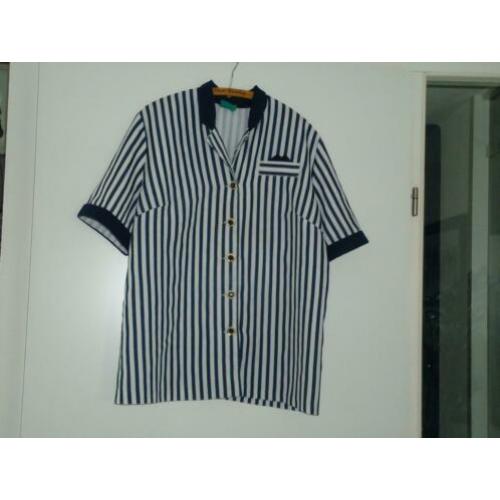 blouse mt 46/48 blauw/wit gestreept