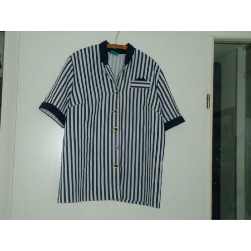 blouse mt 46/48 blauw/wit gestreept