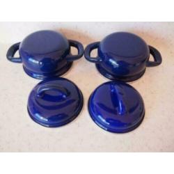 045 Pannetjes, blauwe emaille, zgan
