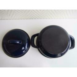 045 Pannetjes, blauwe emaille, zgan