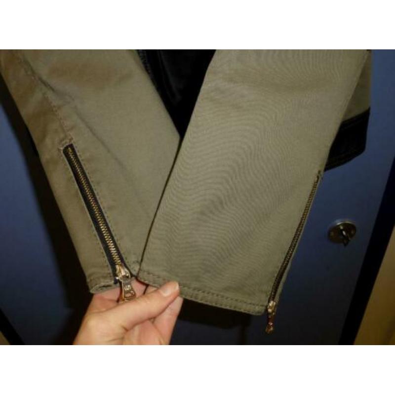 Gerry Weber blazer kakigroen katoen + zw. pu leer 42 32335