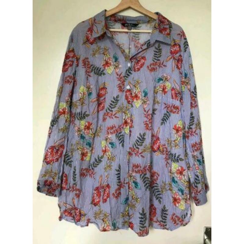Ulla Popken. Mt XXL 50 52. Blouse. Blauw groen roze wit