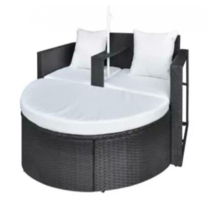 Loungebed met parasol en kussens