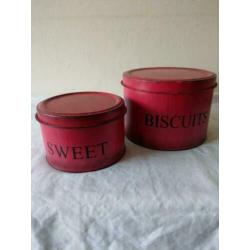 2 Rode opbergblikken Metaal Biscuits en Sweets