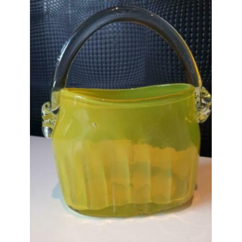 Glaskunst tas geel groen glas 17cm !