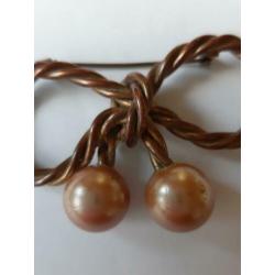 antieke strik broche met bakeliet parel kralen ca. 1910