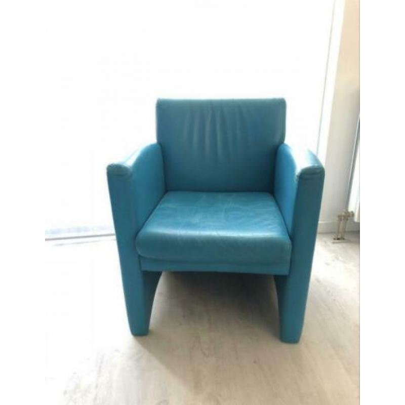 Turquoise leren fauteuil lederen stoel blauw groen 2 stuks