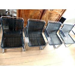 4 retro buisframe chroom / kunststof eetkamerstoelen