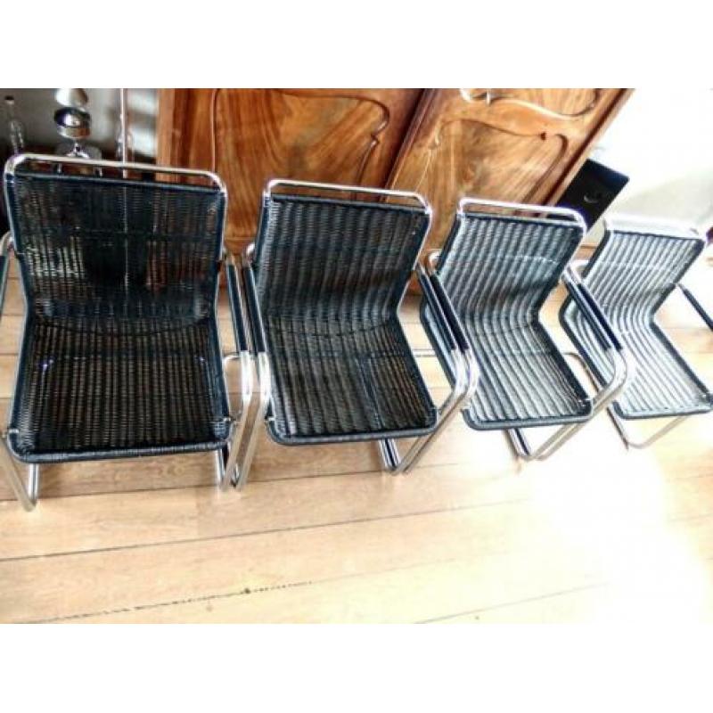 4 retro buisframe chroom / kunststof eetkamerstoelen