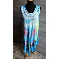 Licht blauw met kleur patronen rayon jurk Maat free size