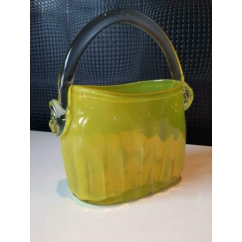 Glaskunst tas geel groen glas 17cm !