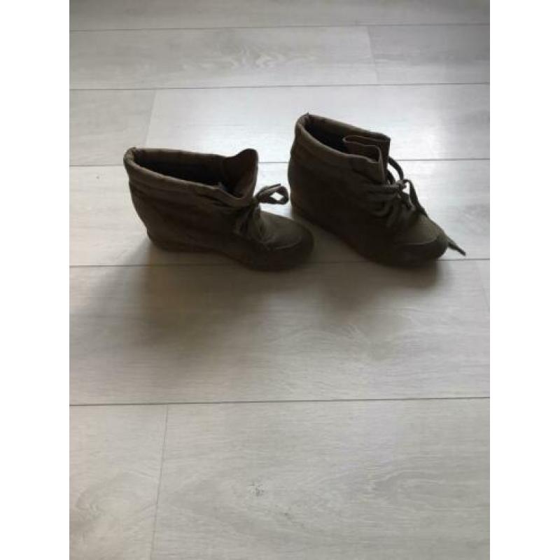 Sleehak sneaker enkel laarsje beige bruin maat 37