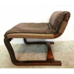 Scandinavische stoel, leer, hout, vintage