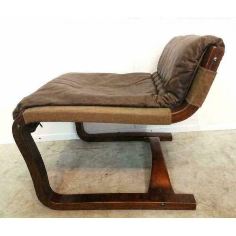 Scandinavische stoel, leer, hout, vintage