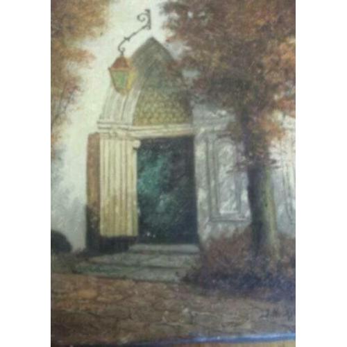 olieverf schilderij op doek kerkdeur J. B. Heukelom