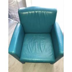 Turquoise leren fauteuil lederen stoel blauw groen 2 stuks