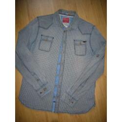 Blouse, fijne ruit blauw/beige, merk MILLS BROTHERS, maat XL