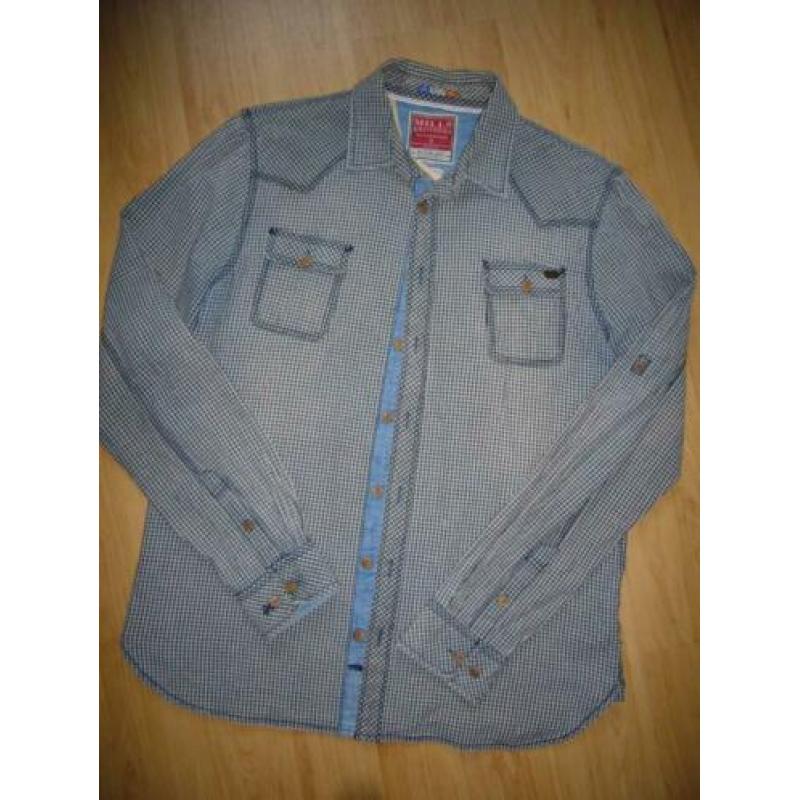 Blouse, fijne ruit blauw/beige, merk MILLS BROTHERS, maat XL