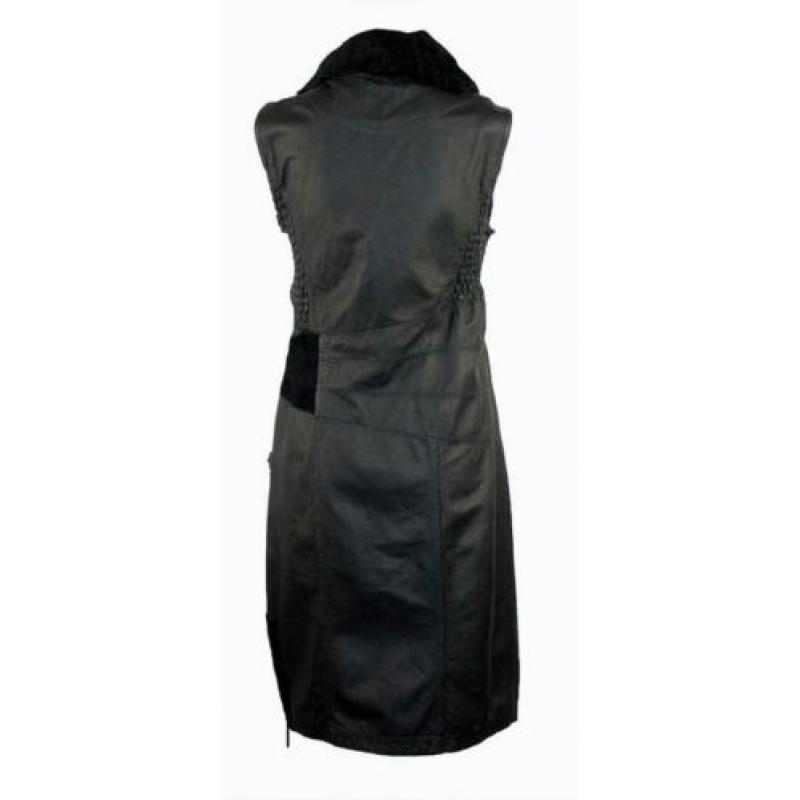 E zwart lams lederen jurk met design details mt small