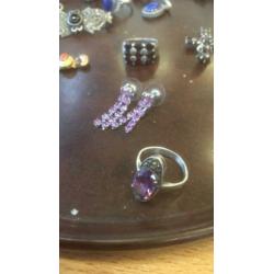925 Ring amethist met markesiet plus gratis oorbelletjes
