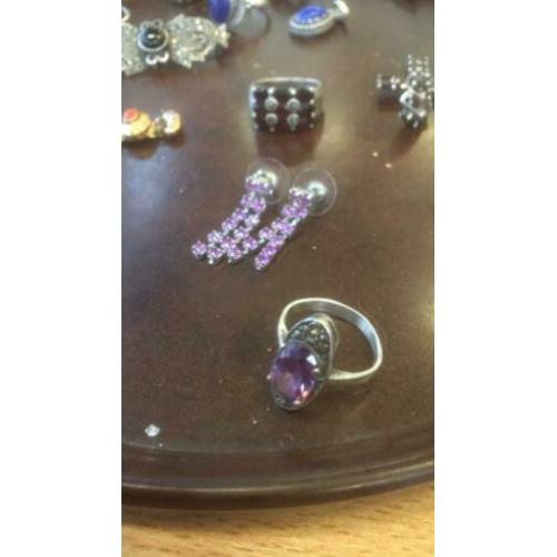 925 Ring amethist met markesiet plus gratis oorbelletjes